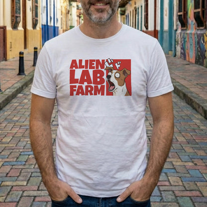 Camiseta Alien Lab Farm Perro Blanco Unisex 160gr