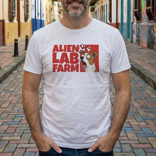 Camiseta Alien Lab Farm Perro Blanco Unisex 160gr