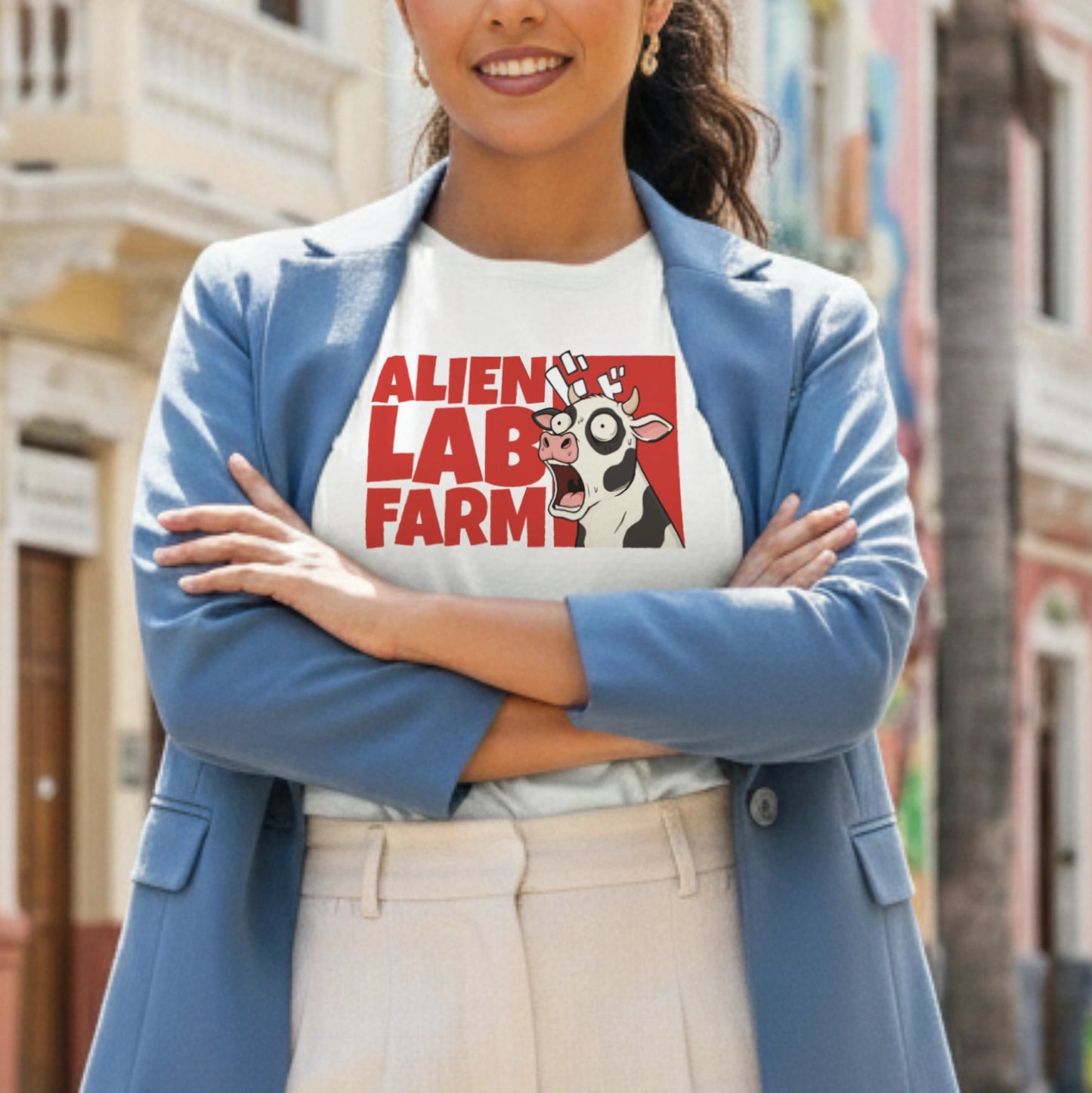 Camiseta Alien Lab Farm Vaca Blanco Unisex 160gr
